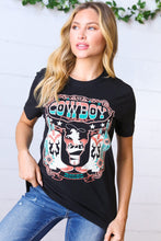 Load image into Gallery viewer, Black Cotton COWBOY Longhorn Graphic Tee