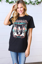 Load image into Gallery viewer, Black Cotton COWBOY Longhorn Graphic Tee