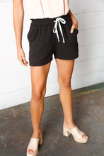 Load image into Gallery viewer, Black Double Gauze Drawstring Cotton Shorts