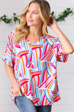Load image into Gallery viewer, Blue &amp; Fuchsia Geometric Print Woven Top
