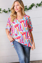 Load image into Gallery viewer, Blue &amp; Fuchsia Geometric Print Woven Top