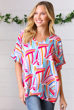 Load image into Gallery viewer, Blue &amp; Fuchsia Geometric Print Woven Top