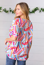 Load image into Gallery viewer, Blue &amp; Fuchsia Geometric Print Woven Top