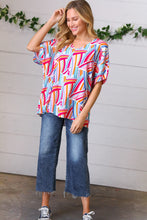 Load image into Gallery viewer, Blue &amp; Fuchsia Geometric Print Woven Top