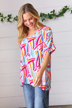 Load image into Gallery viewer, Blue &amp; Fuchsia Geometric Print Woven Top