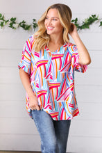 Load image into Gallery viewer, Blue &amp; Fuchsia Geometric Print Woven Top