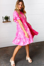 Load image into Gallery viewer, Bright Pink Floral Dolman Sleeve Babydoll Dress