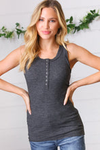 Load image into Gallery viewer, Charcoal Cotton Rib Henley Button Down Tank Top