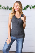 Load image into Gallery viewer, Charcoal Cotton Rib Henley Button Down Tank Top