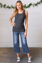Load image into Gallery viewer, Charcoal Cotton Rib Henley Button Down Tank Top