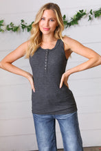 Load image into Gallery viewer, Charcoal Cotton Rib Henley Button Down Tank Top