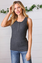 Load image into Gallery viewer, Charcoal Cotton Rib Henley Button Down Tank Top