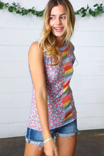Load image into Gallery viewer, Coral &amp; Denim Stripe Floral Print Tank Top
