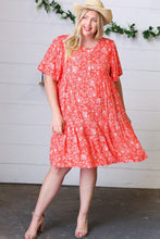 Load image into Gallery viewer, Coral Floral Button Down Midi Dress