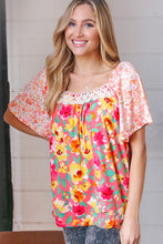 Load image into Gallery viewer, Coral Floral Flutter Sleeve Lace Square Neck Top
