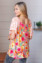 Load image into Gallery viewer, Coral Floral Flutter Sleeve Lace Square Neck Top