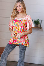 Load image into Gallery viewer, Coral Floral Flutter Sleeve Lace Square Neck Top