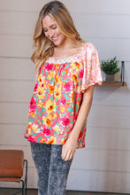 Load image into Gallery viewer, Coral Floral Flutter Sleeve Lace Square Neck Top