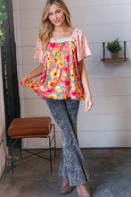 Load image into Gallery viewer, Coral Floral Flutter Sleeve Lace Square Neck Top