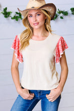 Load image into Gallery viewer, Coral &amp; Sand Floral Short Flutter Sleeve Top
