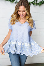 Load image into Gallery viewer, Cotton Floral Embroidered Yarn Dye Pin Stripe Blouse