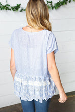 Load image into Gallery viewer, Cotton Floral Embroidered Yarn Dye Pin Stripe Blouse