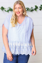 Load image into Gallery viewer, Cotton Floral Embroidered Yarn Dye Pin Stripe Blouse