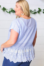 Load image into Gallery viewer, Cotton Floral Embroidered Yarn Dye Pin Stripe Blouse
