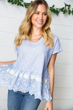 Load image into Gallery viewer, Cotton Floral Embroidered Yarn Dye Pin Stripe Blouse