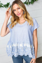 Load image into Gallery viewer, Cotton Floral Embroidered Yarn Dye Pin Stripe Blouse