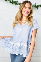 Load image into Gallery viewer, Cotton Floral Embroidered Yarn Dye Pin Stripe Blouse