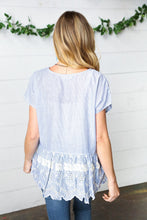 Load image into Gallery viewer, Cotton Floral Embroidered Yarn Dye Pin Stripe Blouse