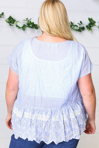 Cotton Floral Embroidered Yarn Dye Pin Stripe Blouse