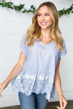 Load image into Gallery viewer, Cotton Floral Embroidered Yarn Dye Pin Stripe Blouse