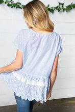 Load image into Gallery viewer, Cotton Floral Embroidered Yarn Dye Pin Stripe Blouse