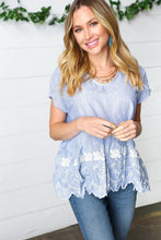 Load image into Gallery viewer, Cotton Floral Embroidered Yarn Dye Pin Stripe Blouse