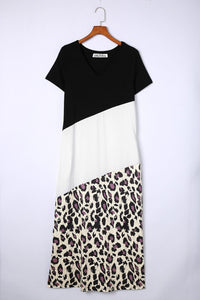 Dress Black Leopard Diagonal Colorblock Maxi Dress