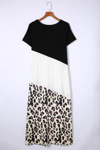 Dress Black Leopard Diagonal Colorblock Maxi Dress