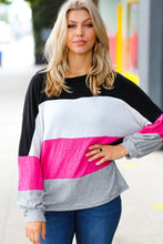 Load image into Gallery viewer, Fuchsia &amp; Black Color Block Hacci Sweater Top