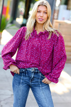 Load image into Gallery viewer, Magenta In Your Dreams Ditzy Floral Frill Neck Top