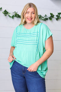 Mint Boho Embroidered Dolman Top