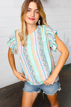 Load image into Gallery viewer, Multicolor Boho Stripe Smocked Ruffle Frill Sleeve Top