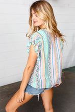 Load image into Gallery viewer, Multicolor Boho Stripe Smocked Ruffle Frill Sleeve Top