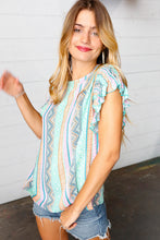 Load image into Gallery viewer, Multicolor Boho Stripe Smocked Ruffle Frill Sleeve Top