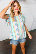 Load image into Gallery viewer, Multicolor Boho Stripe Smocked Ruffle Frill Sleeve Top