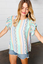 Load image into Gallery viewer, Multicolor Boho Stripe Smocked Ruffle Frill Sleeve Top