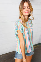 Load image into Gallery viewer, Multicolor Boho Stripe Smocked Ruffle Frill Sleeve Top