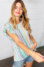 Load image into Gallery viewer, Multicolor Boho Stripe Smocked Ruffle Frill Sleeve Top