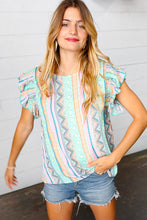 Load image into Gallery viewer, Multicolor Boho Stripe Smocked Ruffle Frill Sleeve Top