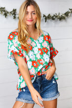 Load image into Gallery viewer, Multicolor Flat Floral V Neck Drop Shoulder Top